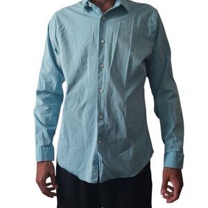Express 1MX Slim Fit Long Sleeve Dress Shirt in light blue in mens size L